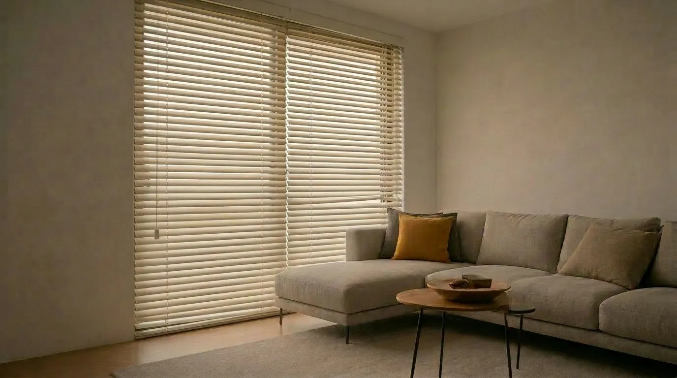 Calgary living room before Voss motorized blinds installation